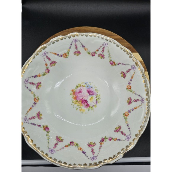 Vintage Victoria Austria Serving Bowl Flowers And Gold Gilt‎ - Picture 2 of 8